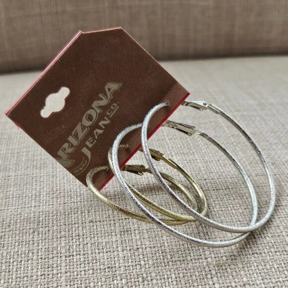 Arizona Jeans Co Women Earrings Set of 2 Hoop Earrings Silver/Gold Tone Jewelry - Picture 4 of 10